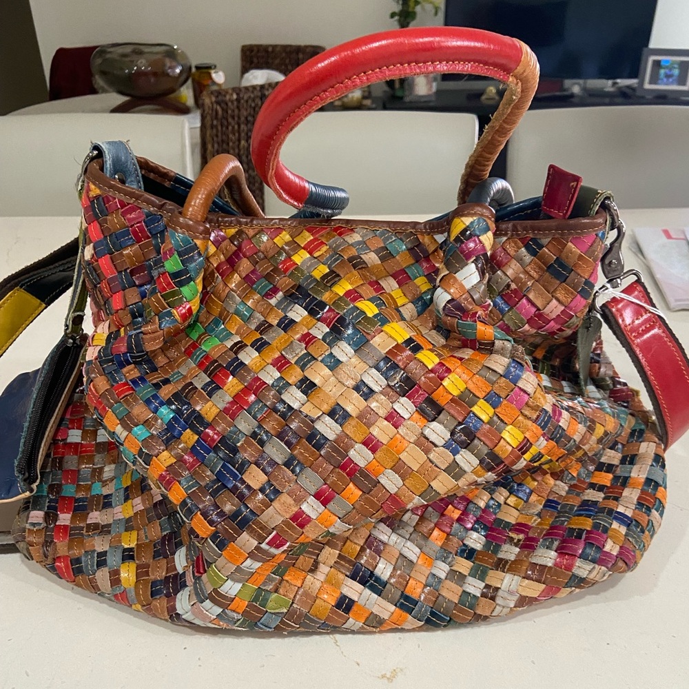 Gorgeous one of a kind leather woven bag